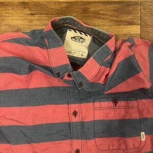 Vans Striped Short Sleeve Button-Down Shirt in Coral & Blue